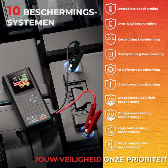 AutoXtreme 12V Jumpstarter met Compressor voor Auto – 480CCA - Boost Air Micro – Starthulp met Forcestart, Powerbank & LED-scherm – Incl. Zaklamp & Opbergkoffer