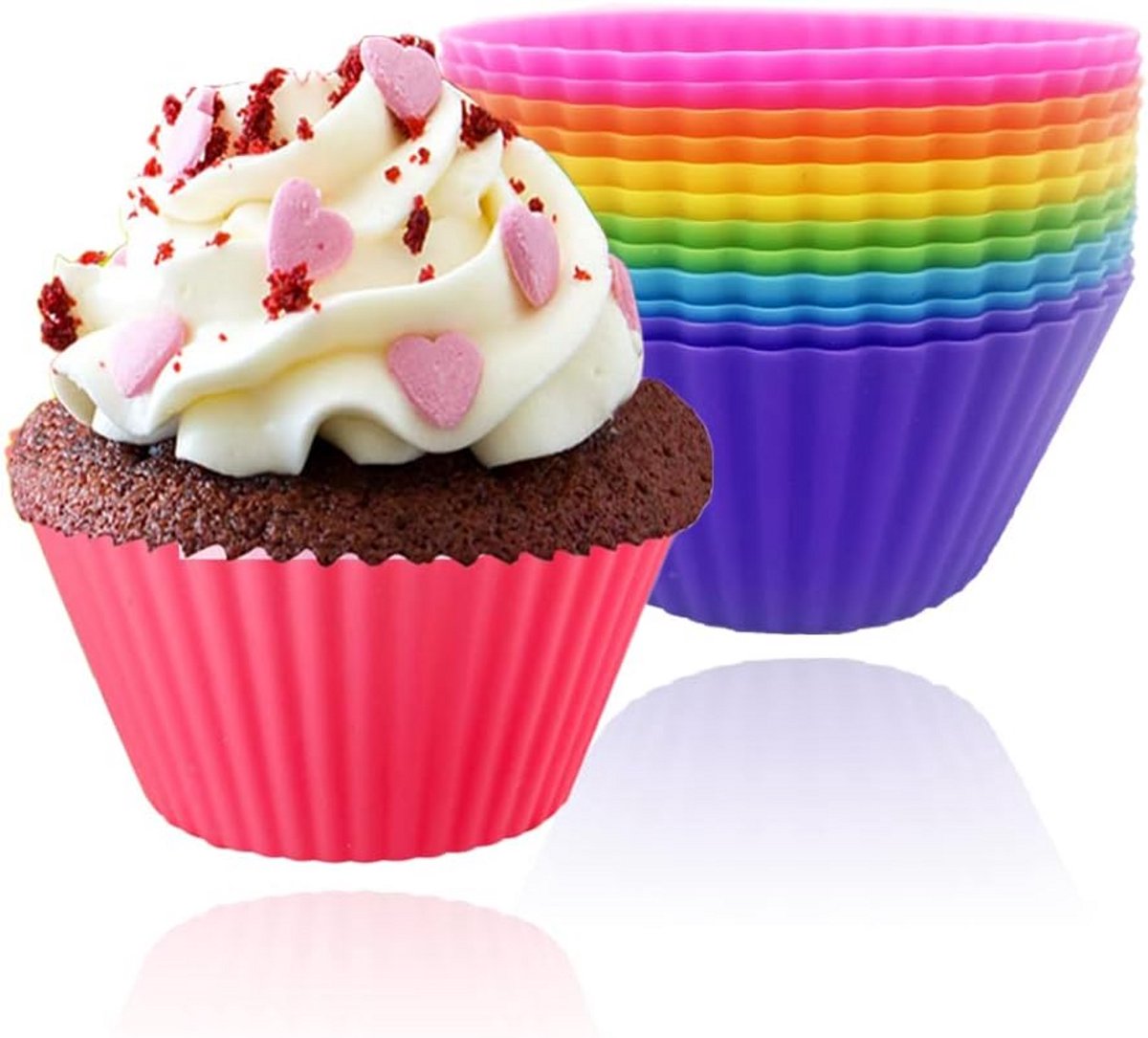 Siliconen Muffinvormen Set van 12 - Herbruikbare Kleurige Muffinvormen