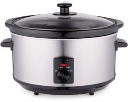 DYNA® Slowcooker met timer - Slowcooker - Crockpot - Zilver - ‎33cm x 23cm x 25cm