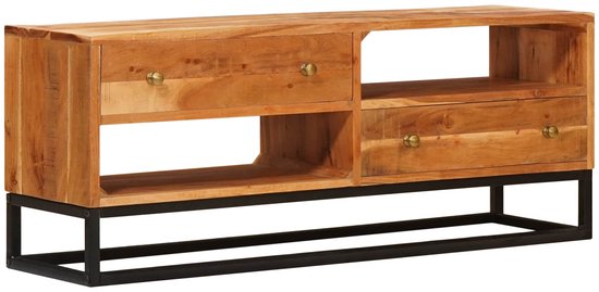 vidaXL - Meuble - TV - avec - tiroir - Naturel - 110 - x - 30 - x - 44 - cm - Bois - d'Acacia - Massif