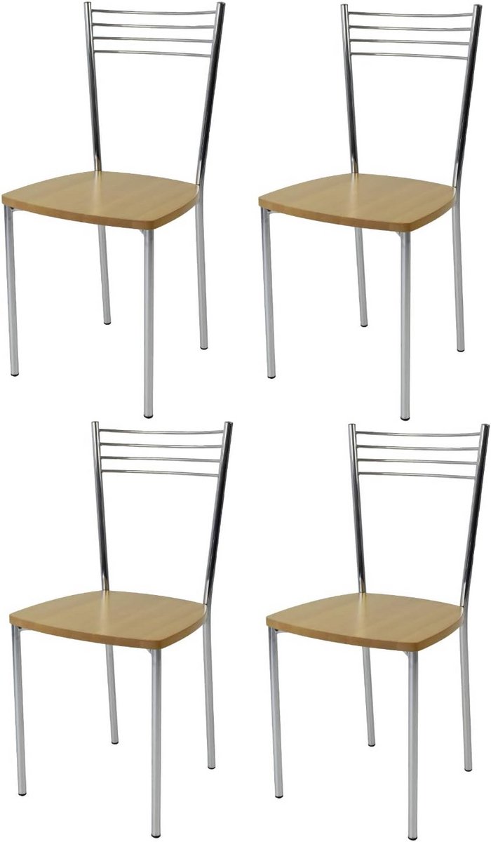 Elena Eetkamerstoel Set van 4 | Modern Design | Stalen Frame en Houten Zitting