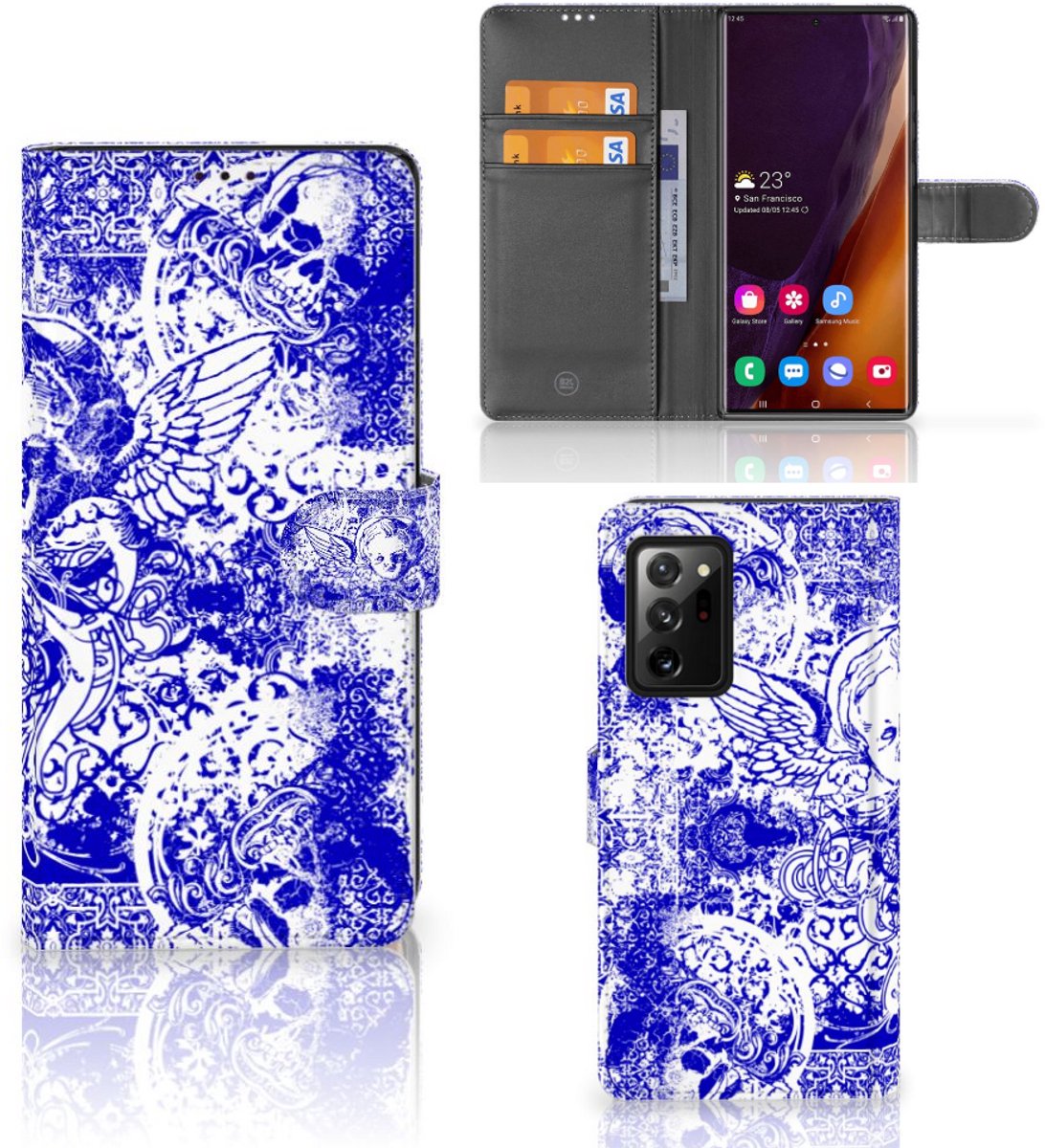 Telefoonhoesje met Naam Samsung Galaxy Note20 Ultra Angel Skull Blauw