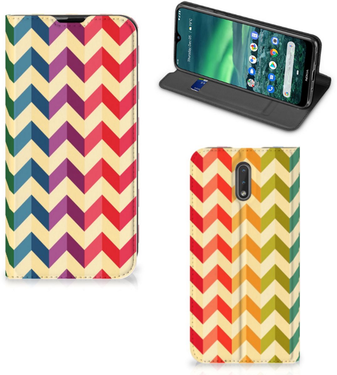 Nokia 2.3 Hoesje met Magneet Zigzag Multi Color