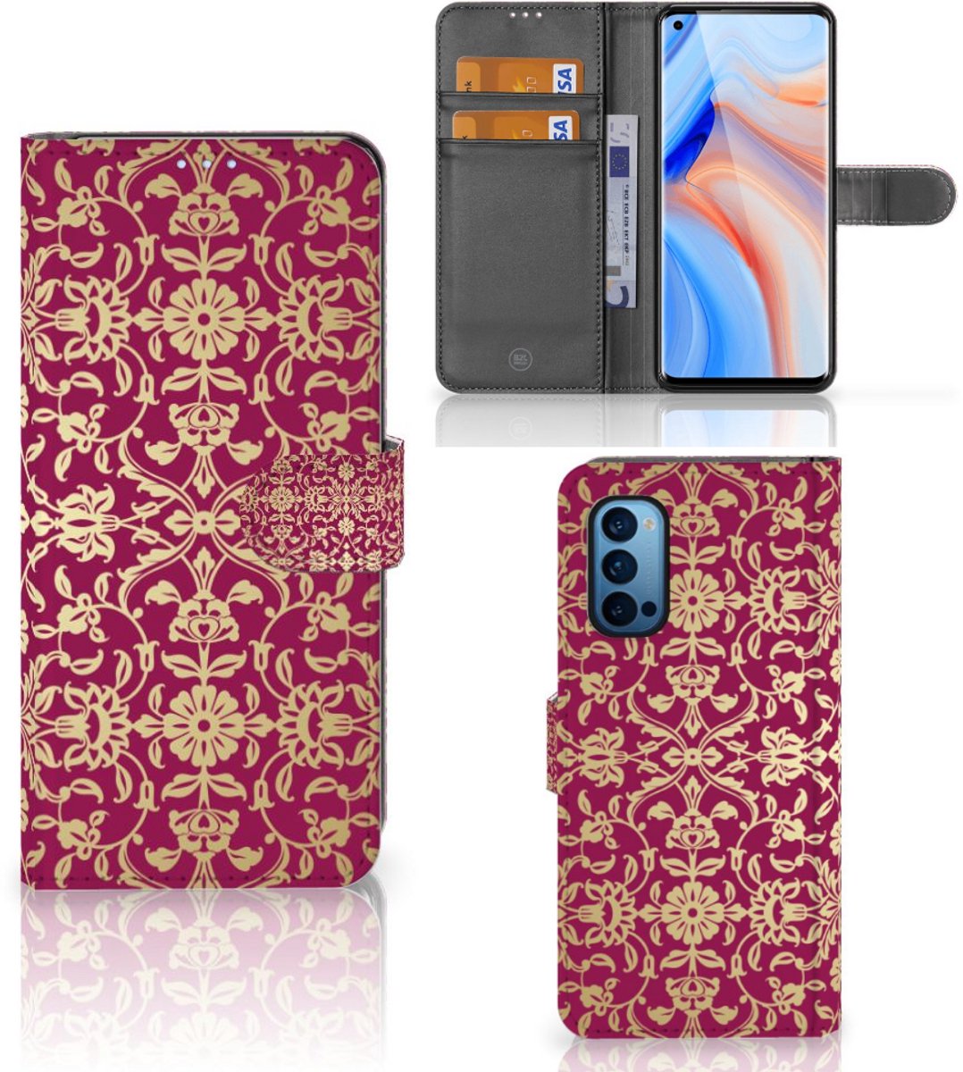 Boekhoesje voor Wallet Case OPPO Reno 4 Pro 5G Barok Pink