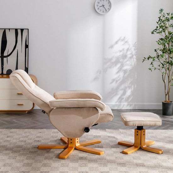 Comfortabele Draaifauteuil Beige met Voetenbank en Verstelbare Rugleuning — afbeelding 4