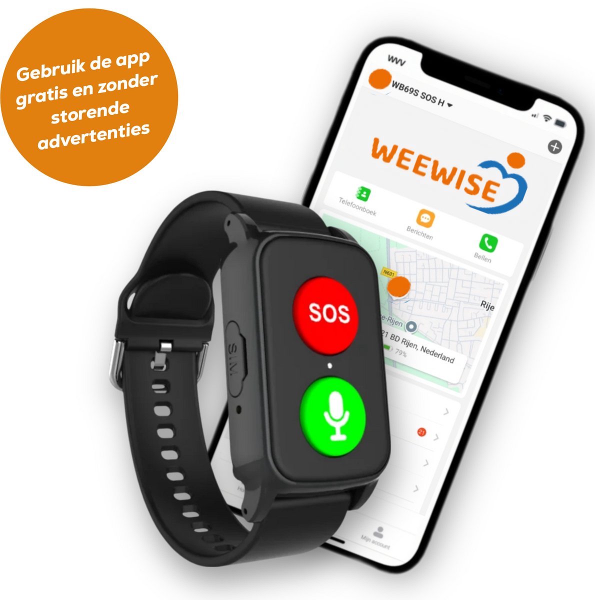 Weewise WS69 - GPS Horloge Senior - Smartwatch voor Ouderen - Persoonlijke alarmen - alarm horloge ouderen - GPS Horloge Alzheimer - Valdetectie