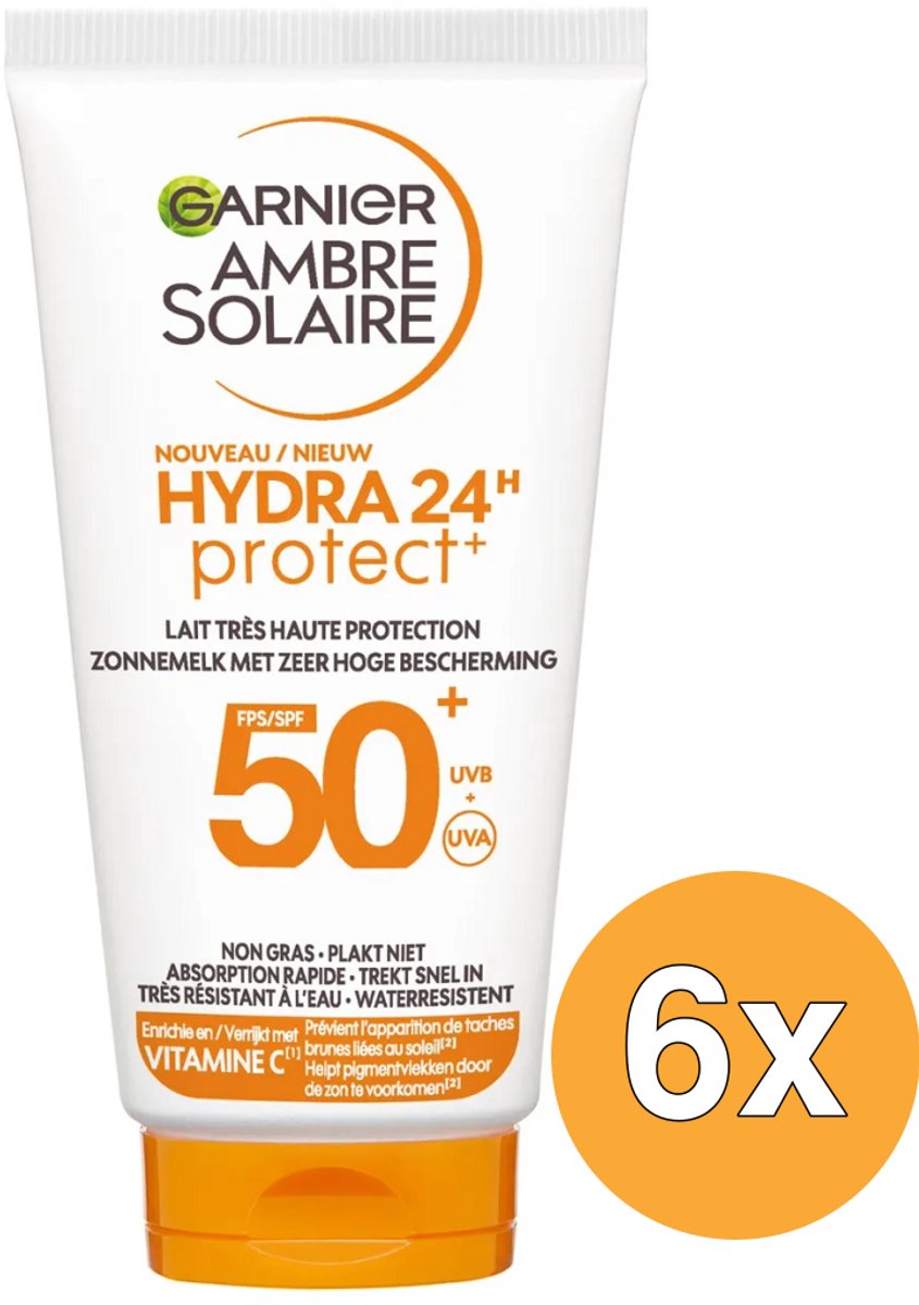6x Mini Garnier Ambre Solaire Hydra 24 Zonnemelk SPF 50+ (50 ml)