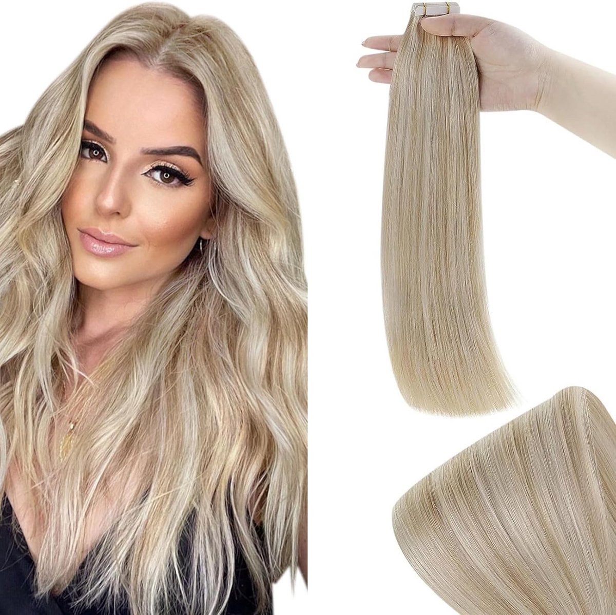 Echt Haar Tape Extensions Blond Highlight 50 cm 20 Stuks Onzichtbare Bevestiging