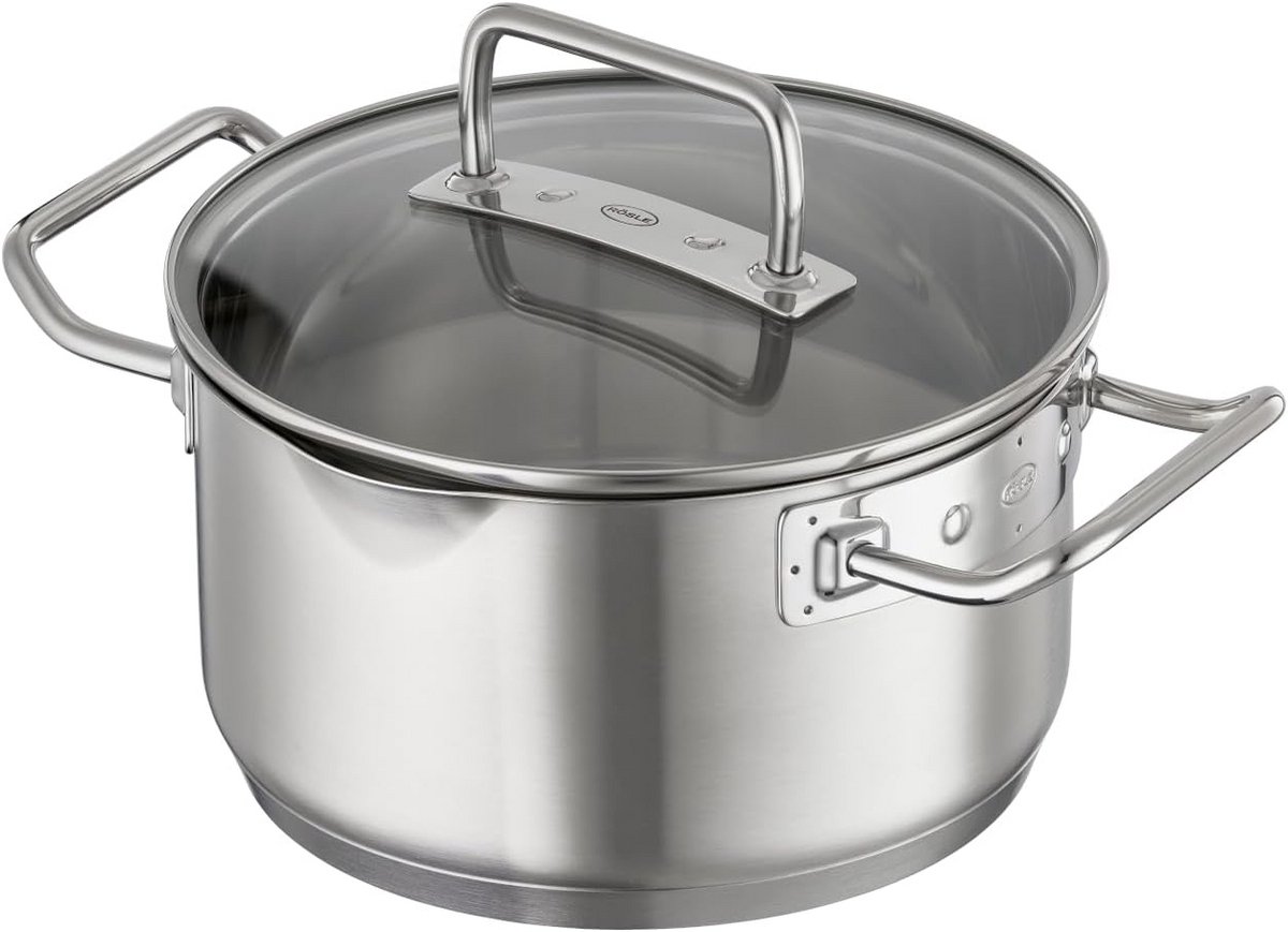 RVS Kookpan met Glazen Deksel 16 cm en Binnenmaatverdeling voor Inductie