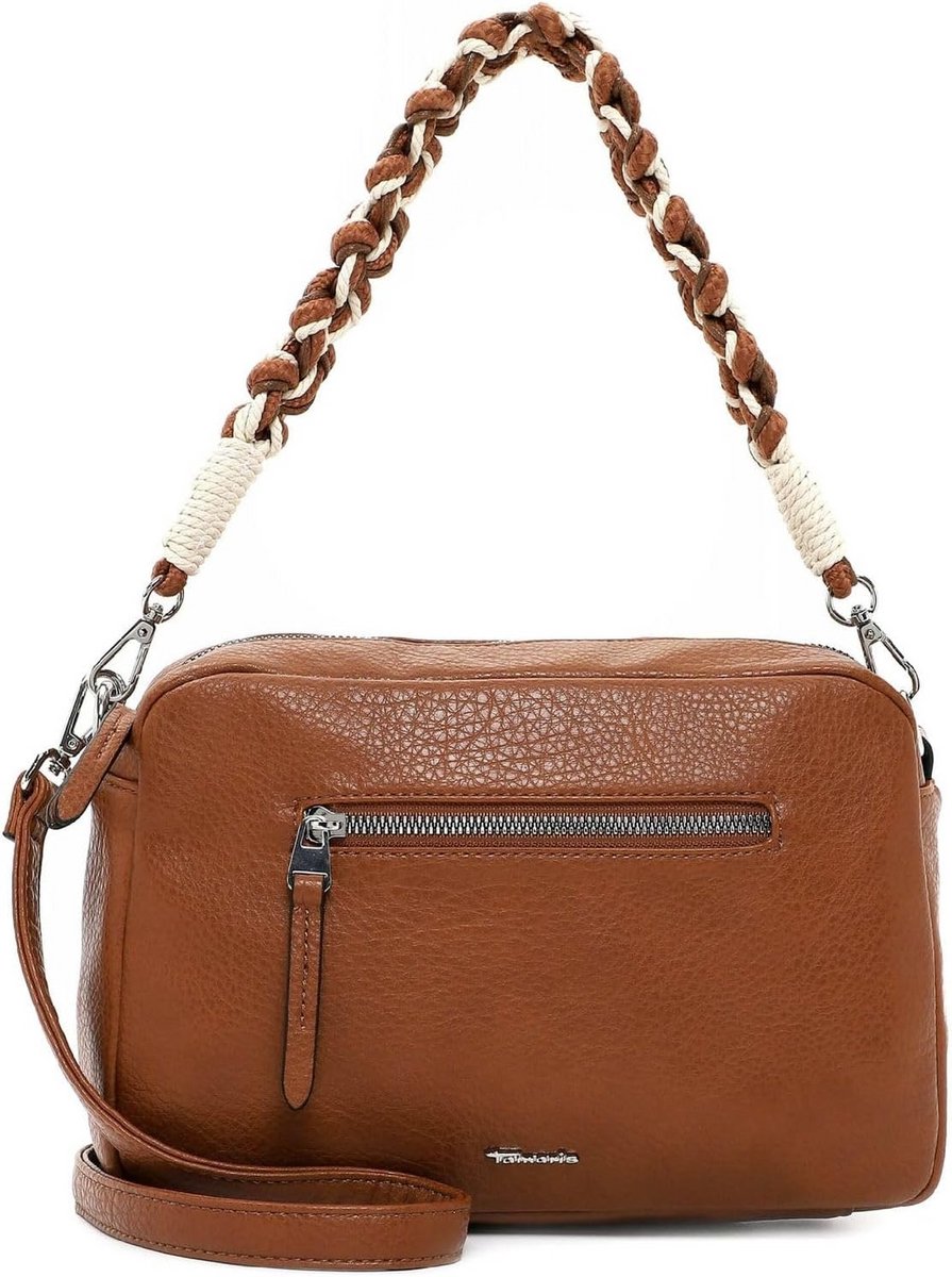 Cognac Schoudertas Dames - Compacte Crossbody Tas met Afneembare Handgreep