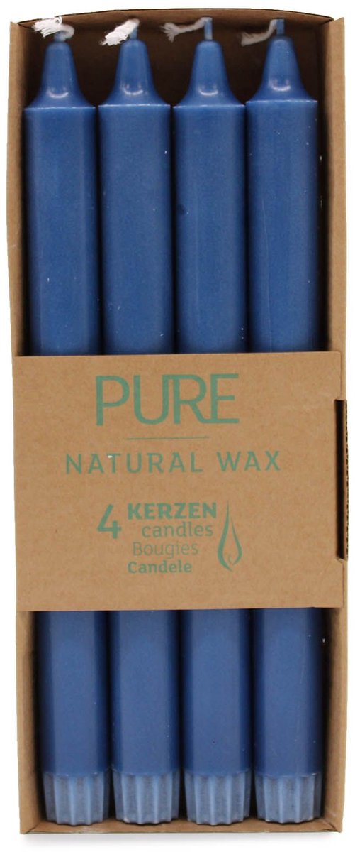 Ancient Wisdom - Kaars - Dinerkaars van natuurlijke was 25x2,3 cm blauw - 4 stuks