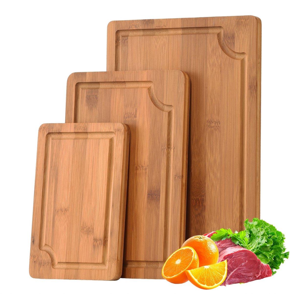 Bamboe Snijplank Set - 3-delig - Sapgroef - Handvatten