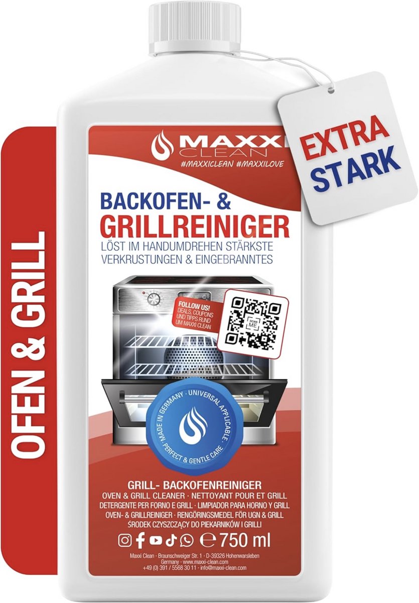 MAXXI CLEAN Oven & Grillreiniger – Extra Sterke Gelpasta 750 ml – Verwijdert Ingebrand Vet & Aankoekingen – Voor Oven, BBQ, Grill & Kookplaat