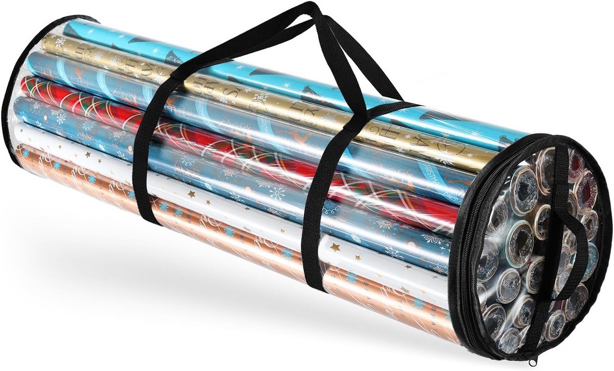Opslagcontainer voor inpakpapier tot 14 rollen - Doorzichtige Geschenkverpakking Organizer