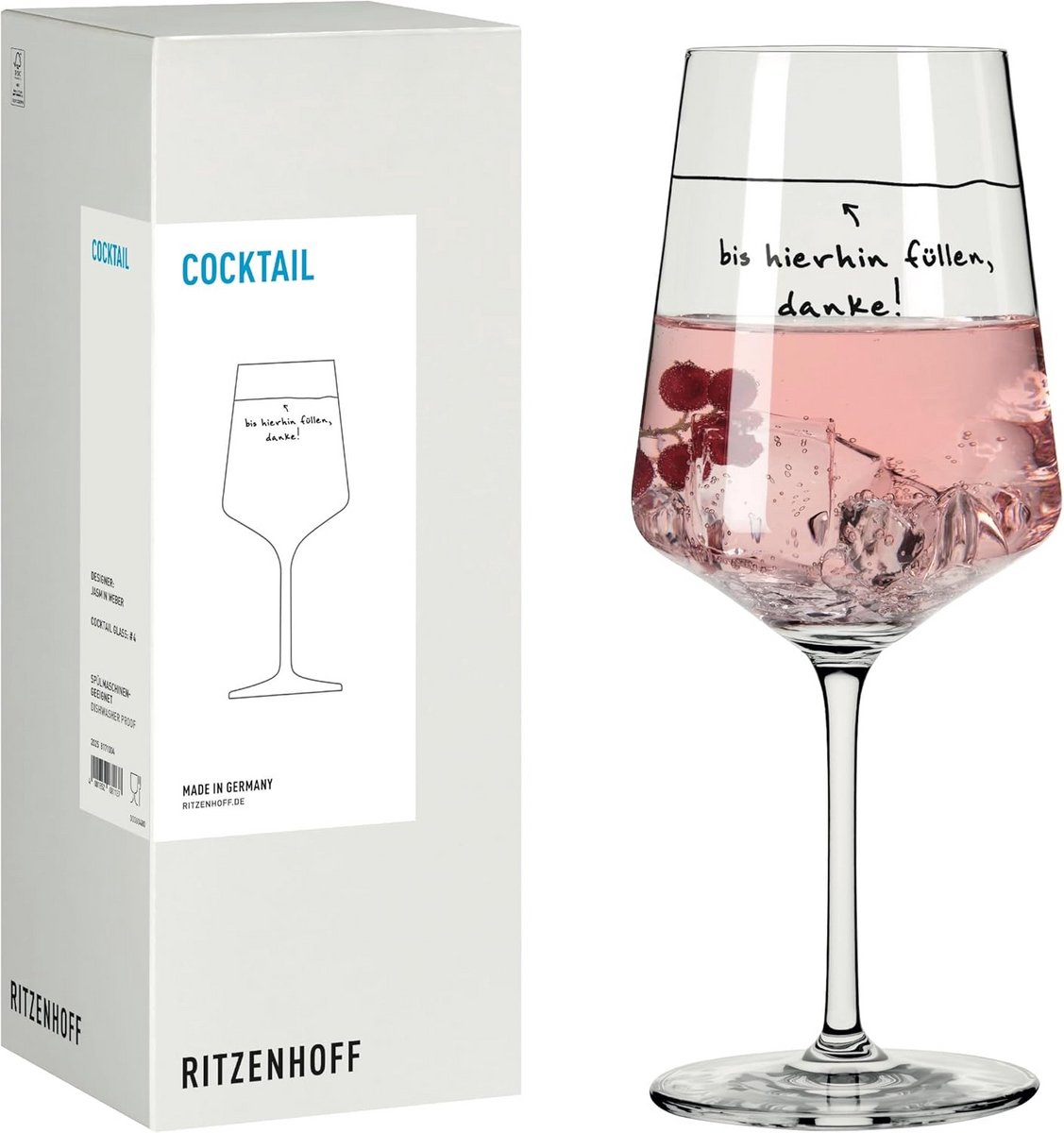 Groot Cocktailglas 500 ml met Grappige Tekst “Tot hier vullen, bedankt” - Kwaliteitsglas
