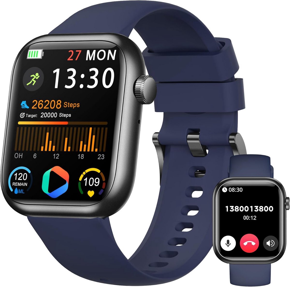 Smartwatch met HD-scherm, Hartslagmeter, Bloeddruk, Stappenteller en Telefoongesprekken