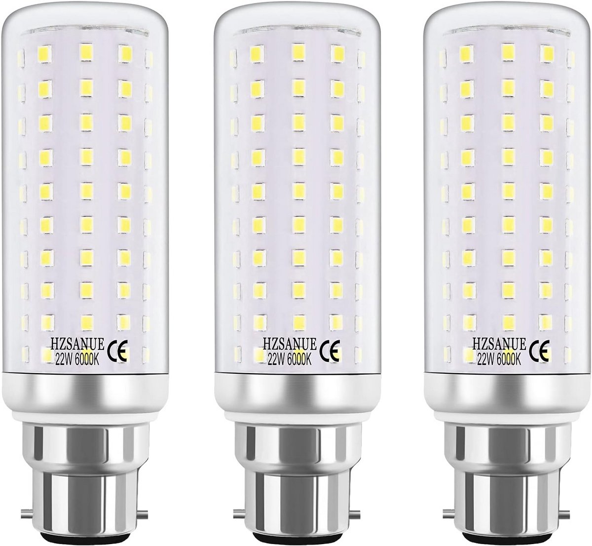 B22 LED Maïslampen 22W Daglicht Wit 6000K - 2500 Lumen (3 stuks)