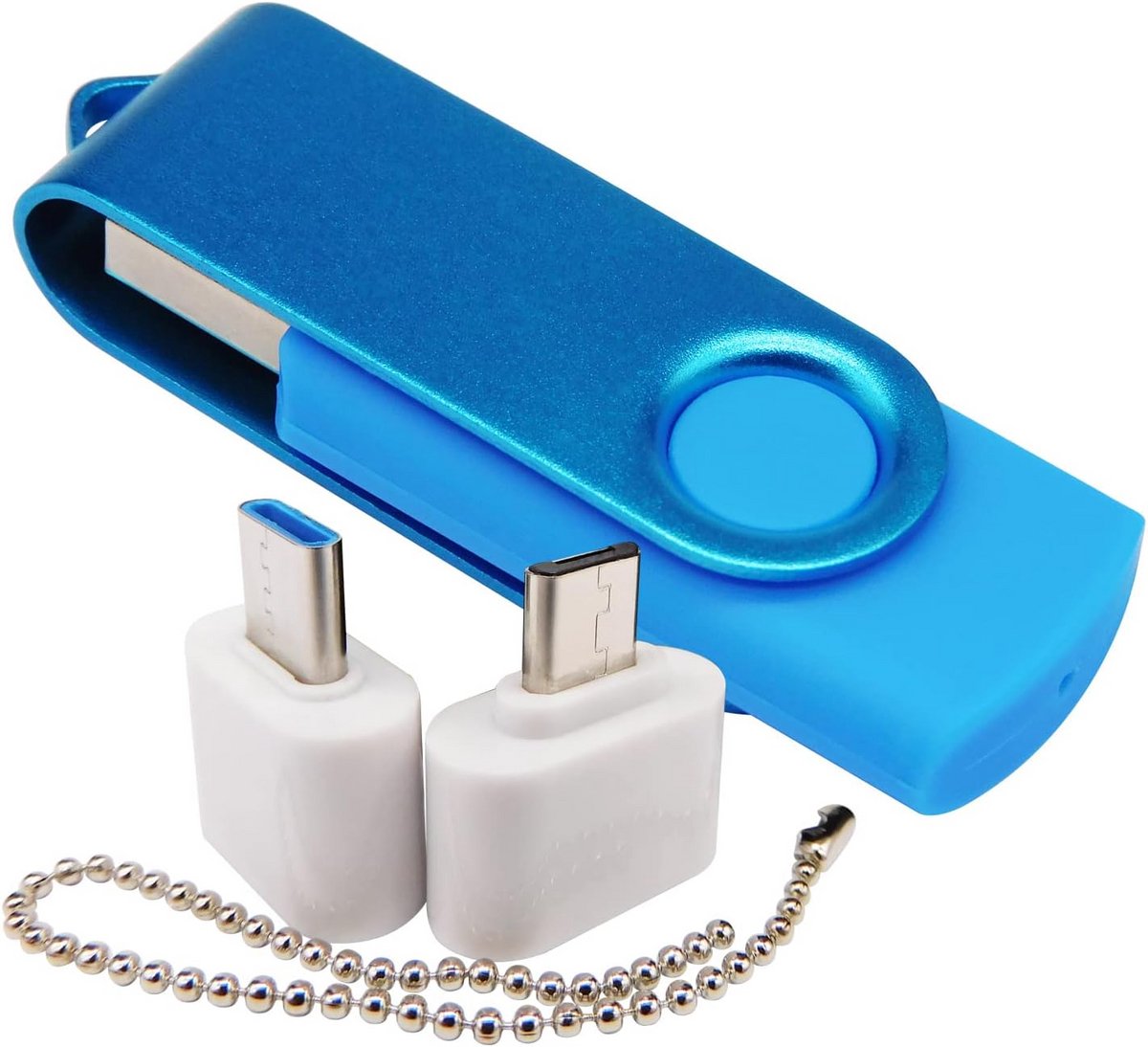 4 GB USB Stick met OTG Micro USB en Type-C Adapter Blauw