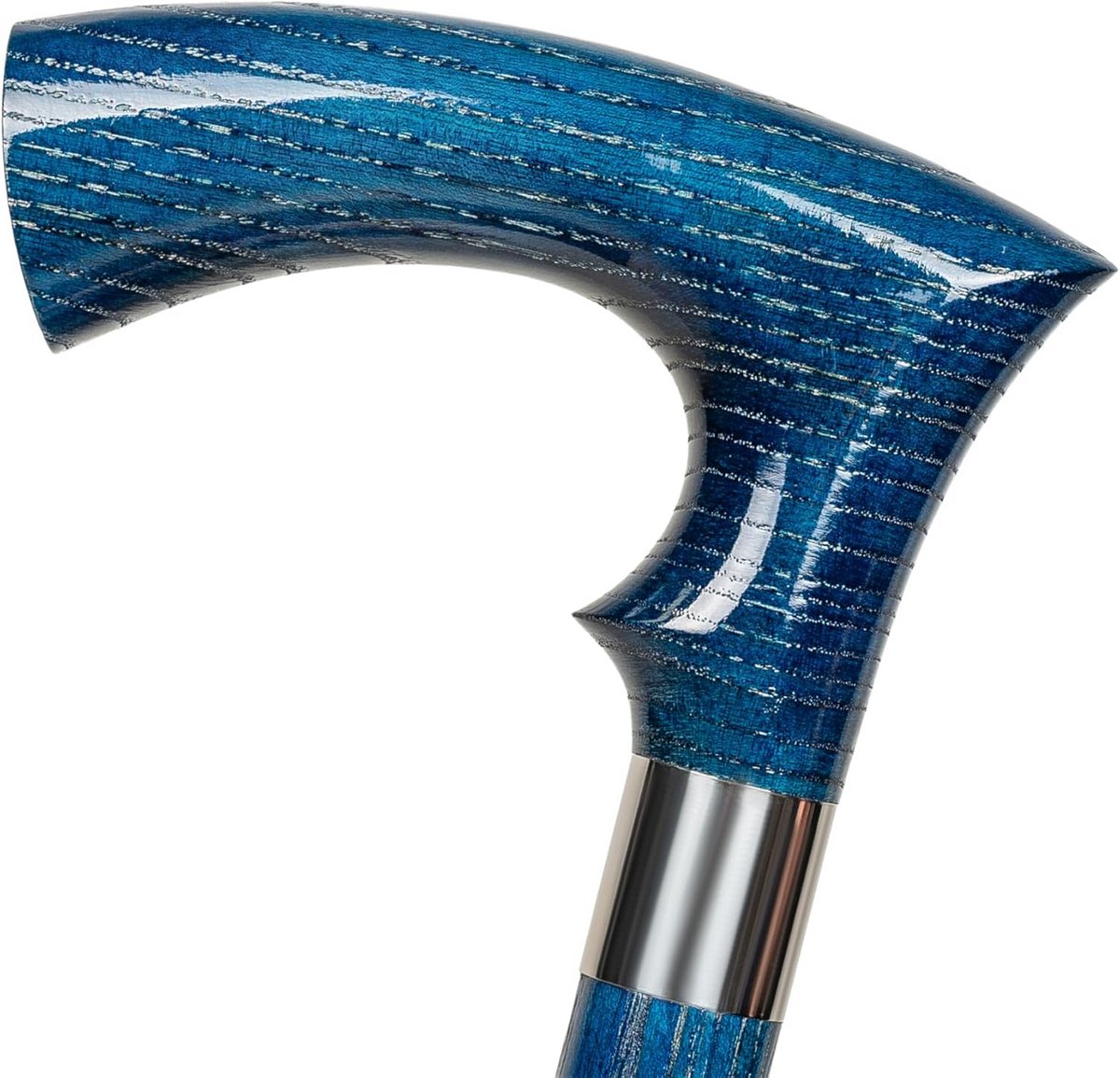 Klassieke Houten Wandelstok van Essen Hout met Gepolijste Metalen Kraag