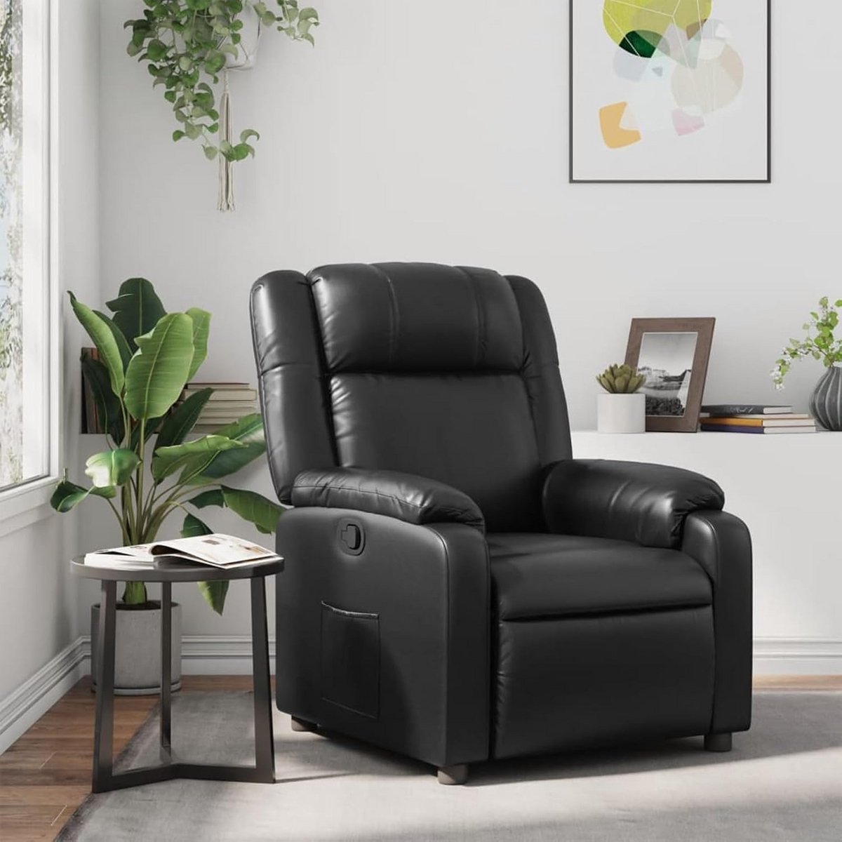 Comfortabele Ligstoel met Massagefunctie in Zwart Kunstleer
