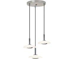 Glitzerlife Hanglampen - Modern Design - 3xLED - Warm Wit 3000K - Geëtst Mat Glas - Chroom Metaal - Verstelbare Hoogte - Ø25cm - Eetkamer Slaapkamer Woonkamer