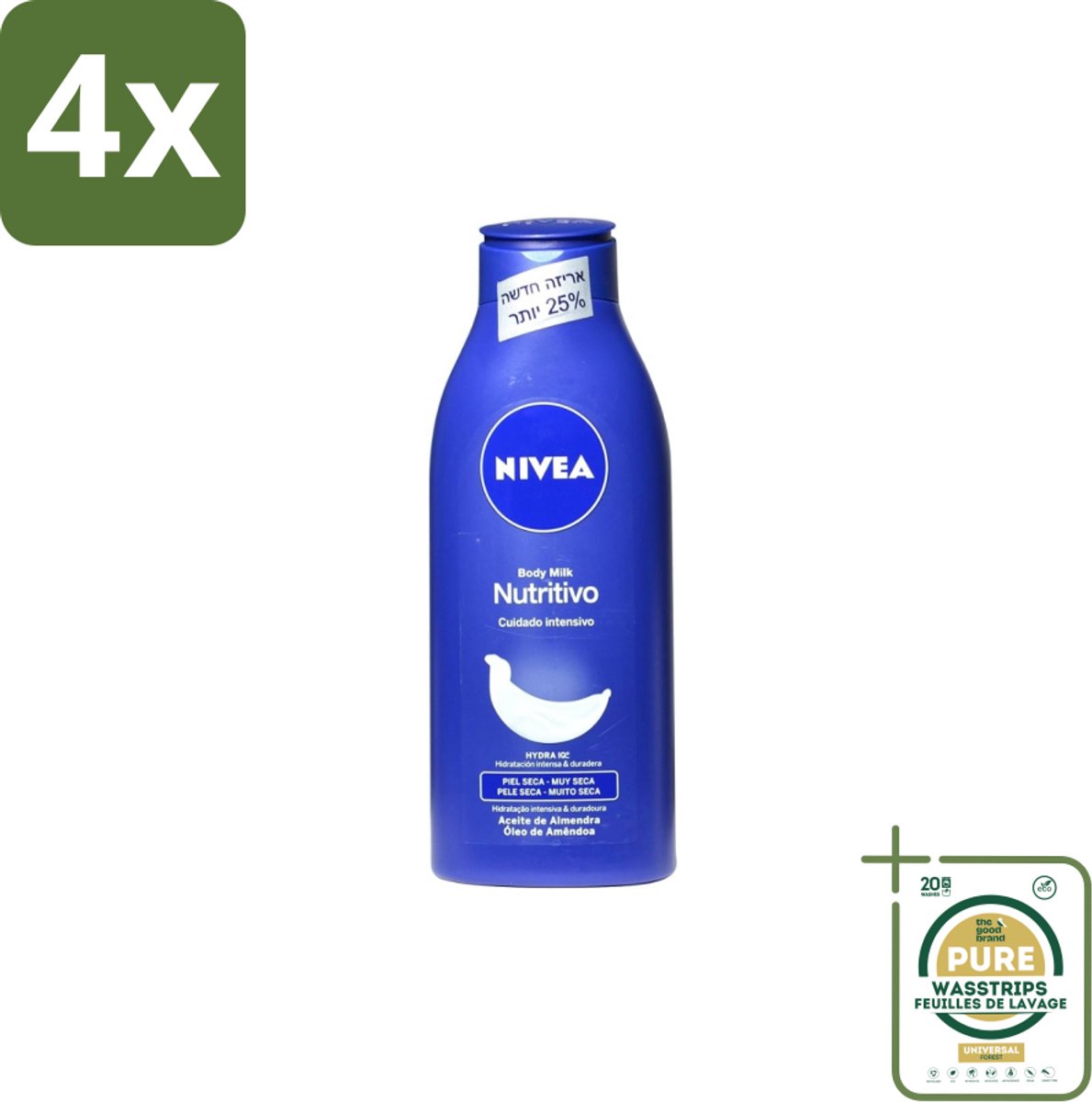 Nivea – Bodymilk – Original – 500 ml - Voordeelverpakking - 4 stuks - Hydratatie - Amandelolie