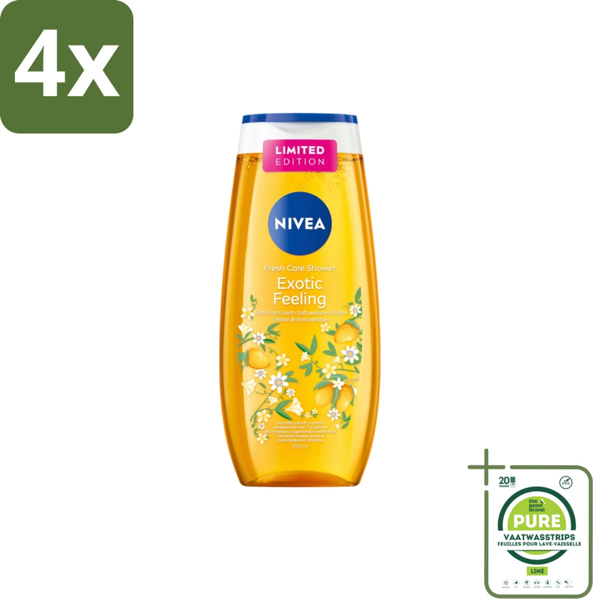 Nivea – Douchegel – Exotic Feeling – 250 ml - Voordeelverpakking - 4 stuks - Douchegel - Tropische geur