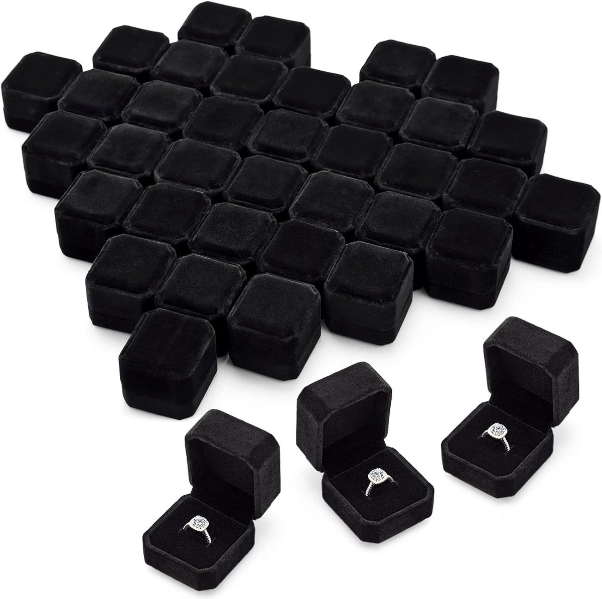 48x Zwarte Fluvelen Ringdozen voor Sieraden Opslag & Cadeaus - Ideaal voor Verloving en Bruiloft