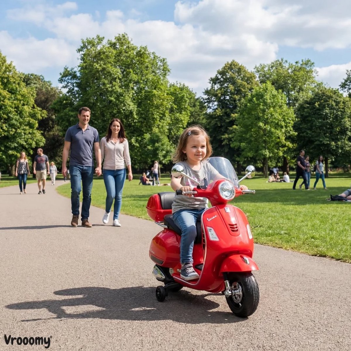 Vespa GT Full Option Elektrische Kinderscooter 3 tot 6 jaar – Officieel Gelicentieerde Kinder Vespa met Kofferbak & Verwijderbare Zijwieltjes – Li-ion Kindermotor met Kunstlederen Zitje, MP3 AUX & USB – Rood — afbeelding 5