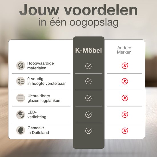Vitrine sur pied à 1 porte, 4 étagères en verre réglables en hauteur - Éclairage LED - 176 x 37 x 33 cm - Chêne Sonoma
