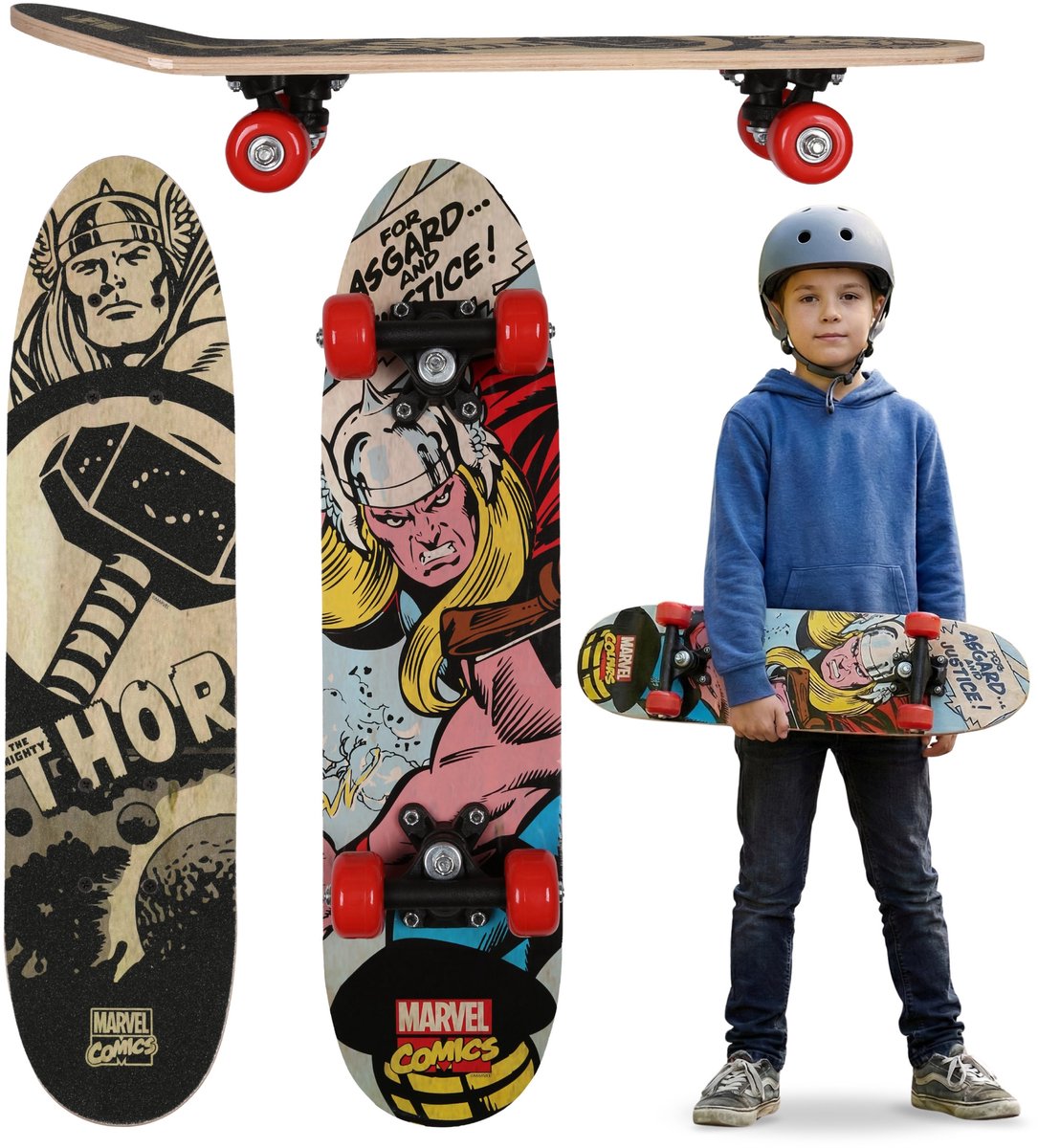 MARVEL Avengers Kinder skateboard van hout 61 cm antislip licht en stabiel 20-50 kg Veelkleurig Thor