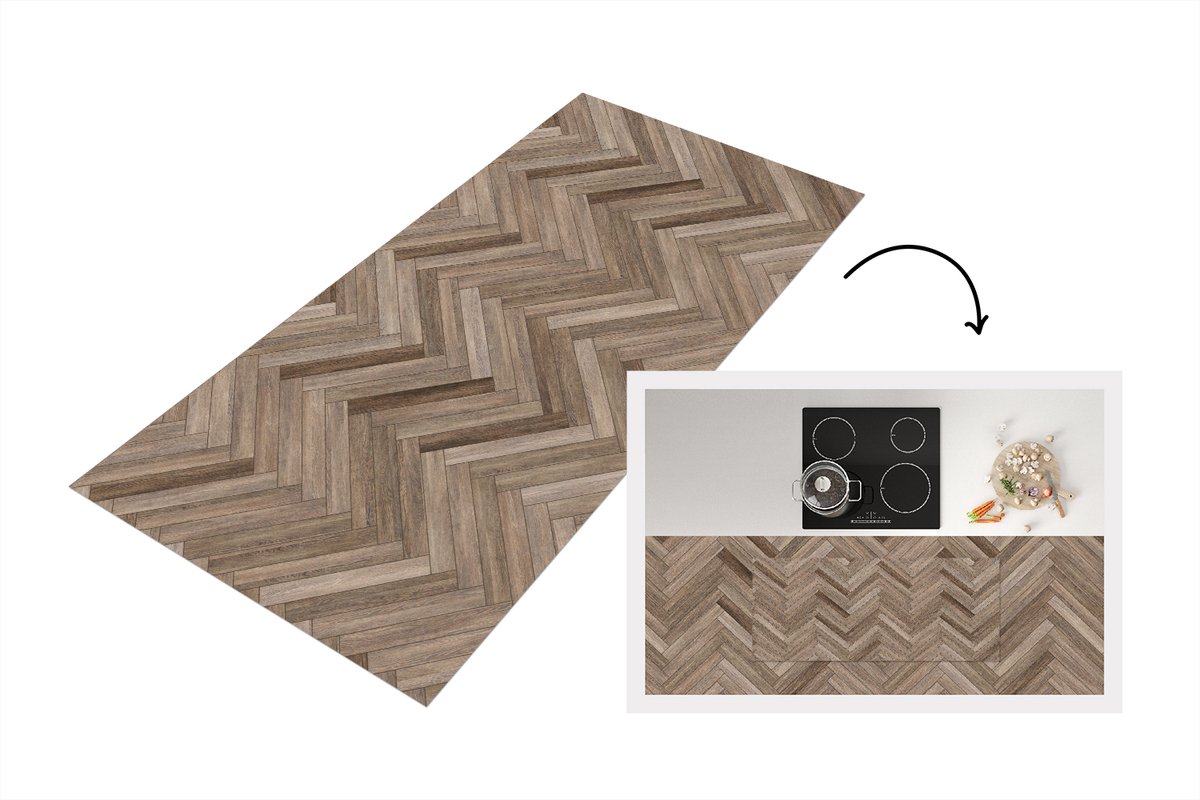 KitchenYeah Keukenloper 120x50 cm - Keukenmat vinyl Patronen - Hout - Bruin - Keukenmatten loper - Keuken vloerkleed tapijt Visgraat