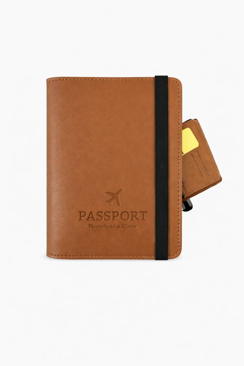 IfarNix® Paspoorthouder RFID – Paspoort Hoesje & Travel Wallet – Bruin – Kunstleer