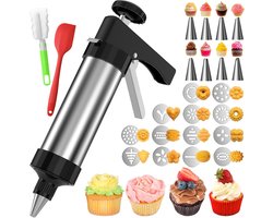 Koekjespers Set - Roestvrijstaal met 13 Vormen & 8 Spuitdoppen - Voor Spritz en Gedecoreerde Koekjes - Alles-in-Één Bakset