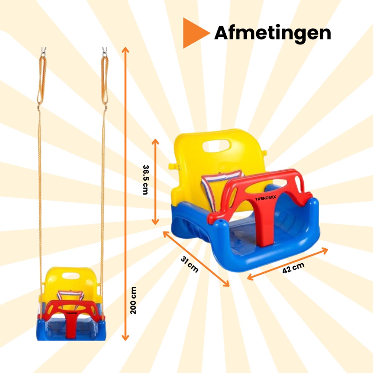 Trendmix Meegroei Schommel 3-in-1 Voor Baby, Peuter & Kleuter – Veilig Met Verstelbare Banden – Voor Binnen & Buiten Gebruik — afbeelding 6
