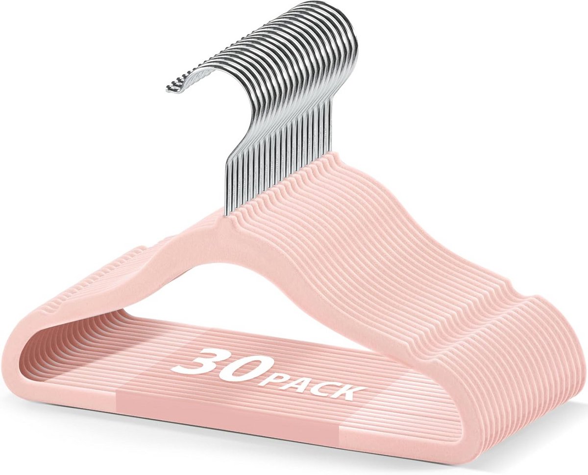 Fluwelen Kinderhangers Roze - 30 Stuks Antislip en Slank Ontwerp