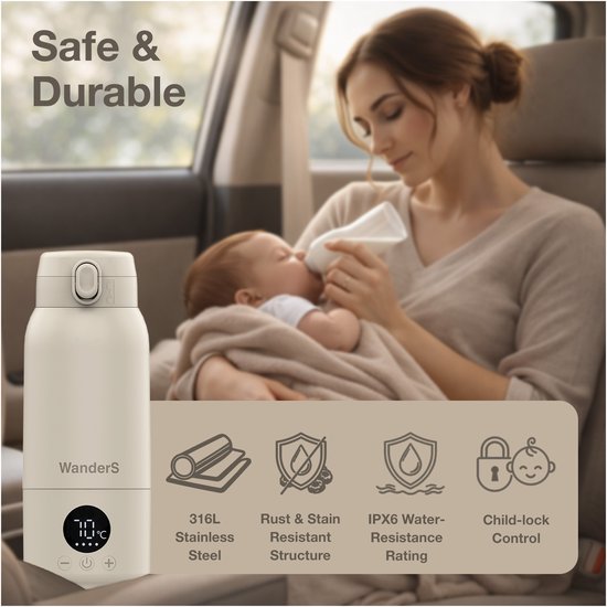 Draagbare Flessenwarmer Onderweg van WanderS - 500ML Draadloze Thermosfles met Temperatuurregeling, Ingebouwde Sterilisatiefunctie, 316L RVS, USB-C Opladen, Waterbestendig & Veiligheidsvergrendeling van Merkloos — afbeelding 5