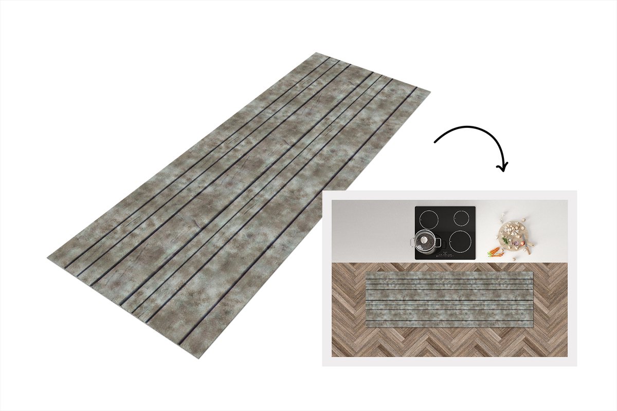 KitchenYeah Keukenloper 180x60 cm - Keukenmat vinyl Retro - Plank - Patronen - Keukenmatten loper - Keuken vloerkleed tapijt Planken - Retro
