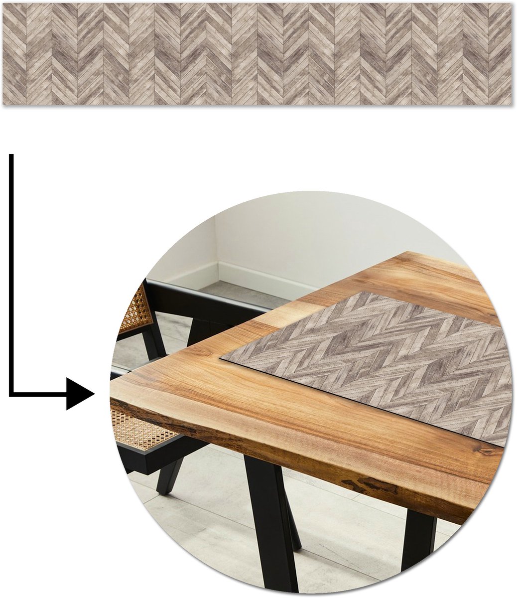 Tafelloper 200x40 cm - Tafelmat vinyl Plank - Patronen - Brocante - Tafeldecoratie - Tafelversiering - Keuken decoratie - Tafel versiering