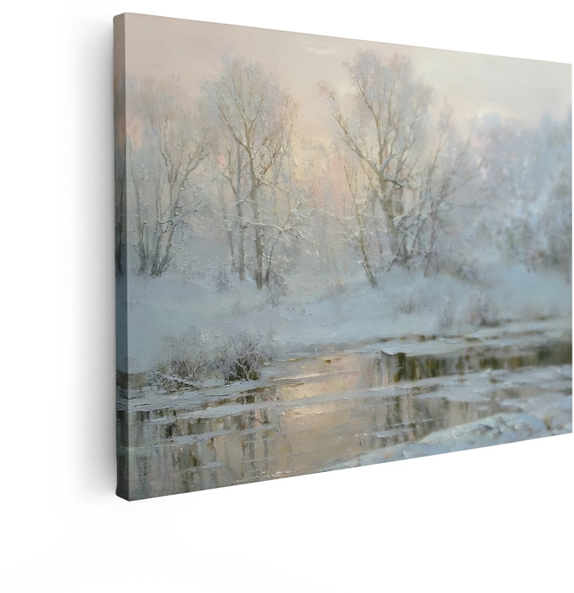 Artaza Canvas Schilderij Winterlandschap - 80x60 cm - Wanddecoratie Besneeuwde Bomen - Muu