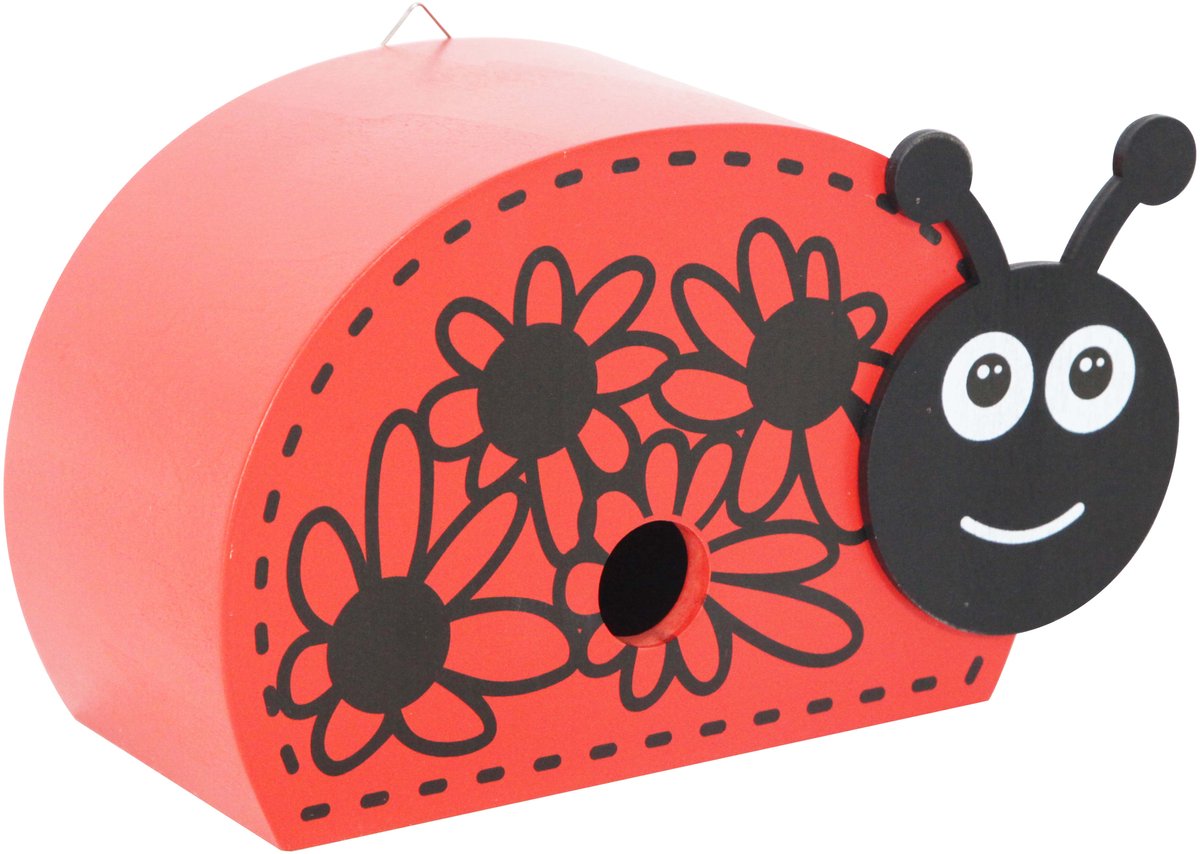 Muntel® Vogelhuis - Vogelvoederplek - Staand - Lieveheersbeestje - Zwart/Rood - 24 x 11 x 17,5 cm