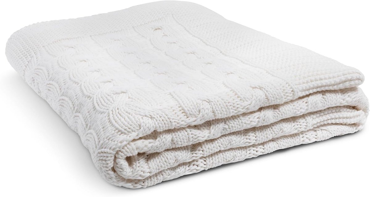 Famanu Polyester plaid - cm - gebreid - wit - zachte woondeken - geschikt voor bed of bank - comfortabel en decoratief - warm en ademend White