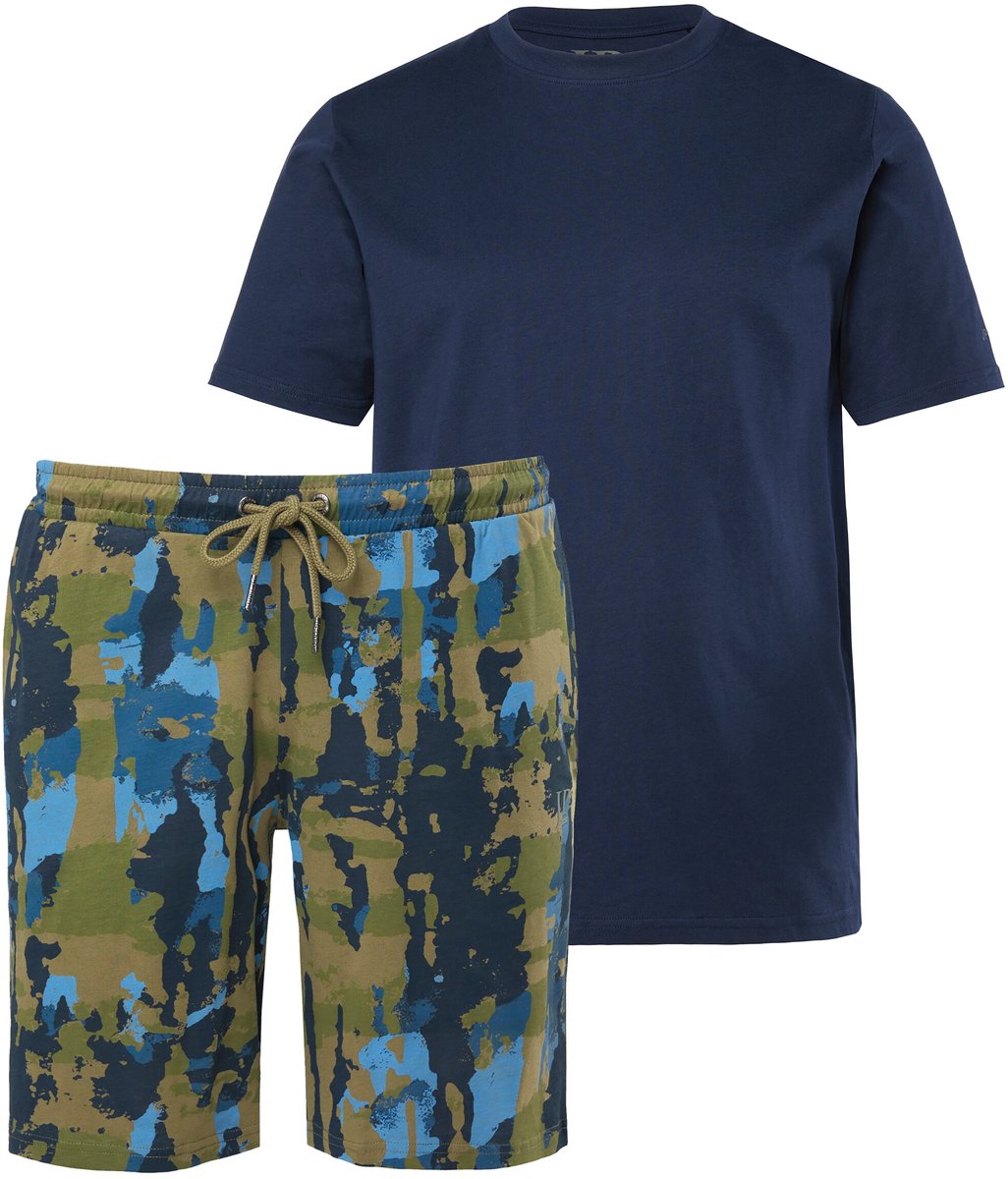 JP 1880 - Heren - Pyjama thuispak T-shirt broek met motief - Navy blauw - Maat 7XL