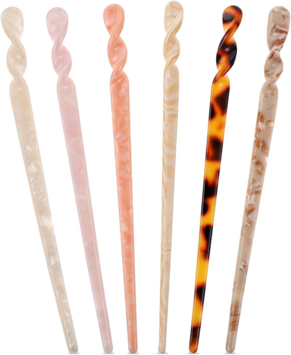 Haarspelden Acetaat Schildpad Luipaardpatroon Retro Vintage Stijl - 6 Stuks