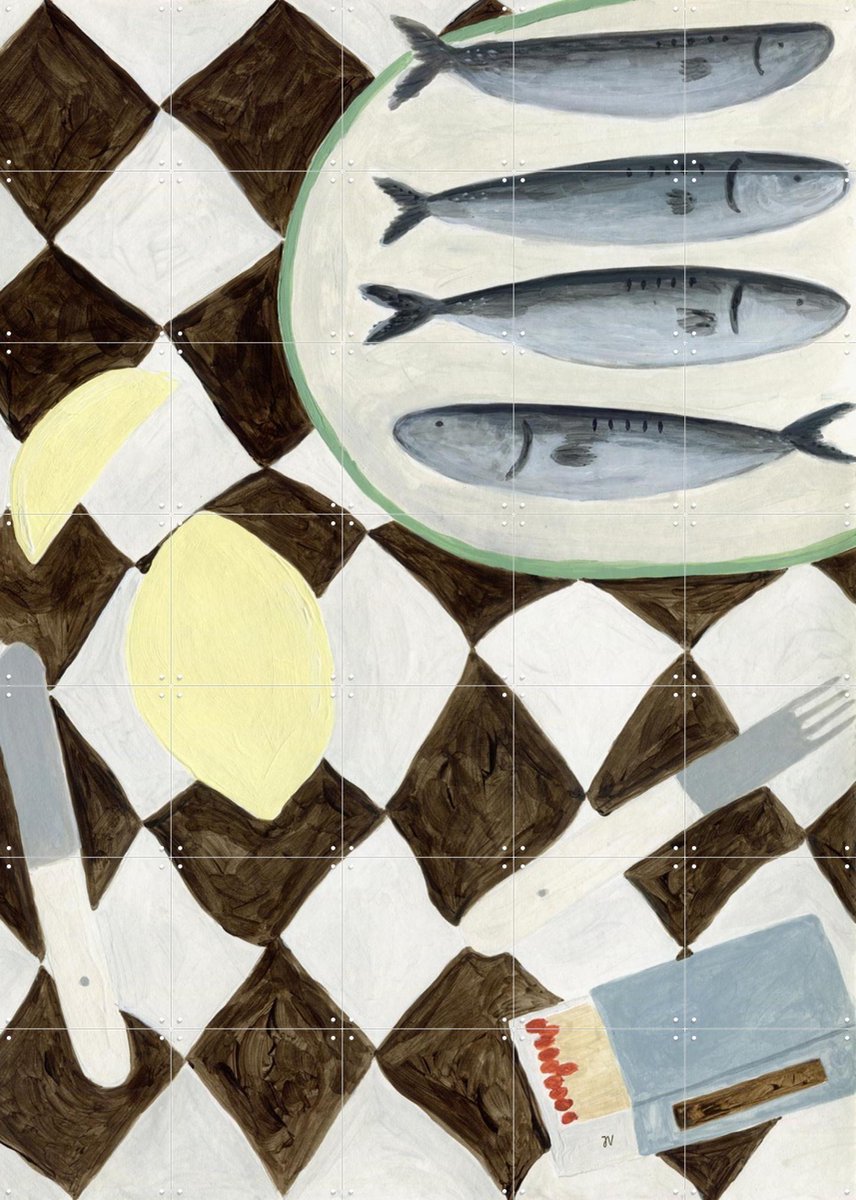 IXXI Table Cloth with Matches, Isabelle Vandeplassche - 100 x 140 cm - Gratis ophangtool - Grote wanddecoratie en posters - Olieverf, Illustraties