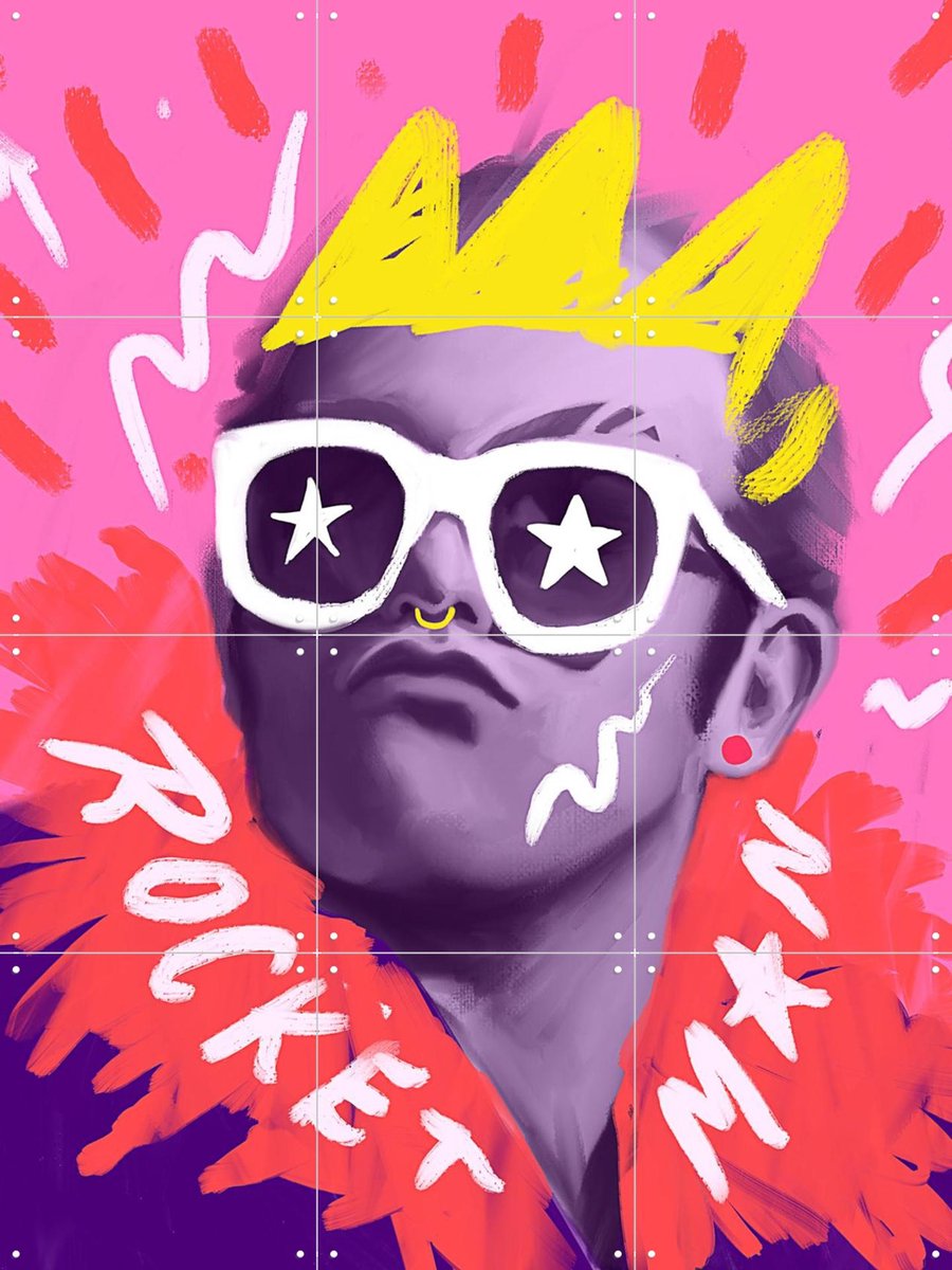 IXXI Rocketman Elton, Pop-art by Tadej - 60 x 80 cm - Gratis ophangtool - Grote wanddecoratie en posters - Kleurrijk, Digitale Kunst, Illustraties