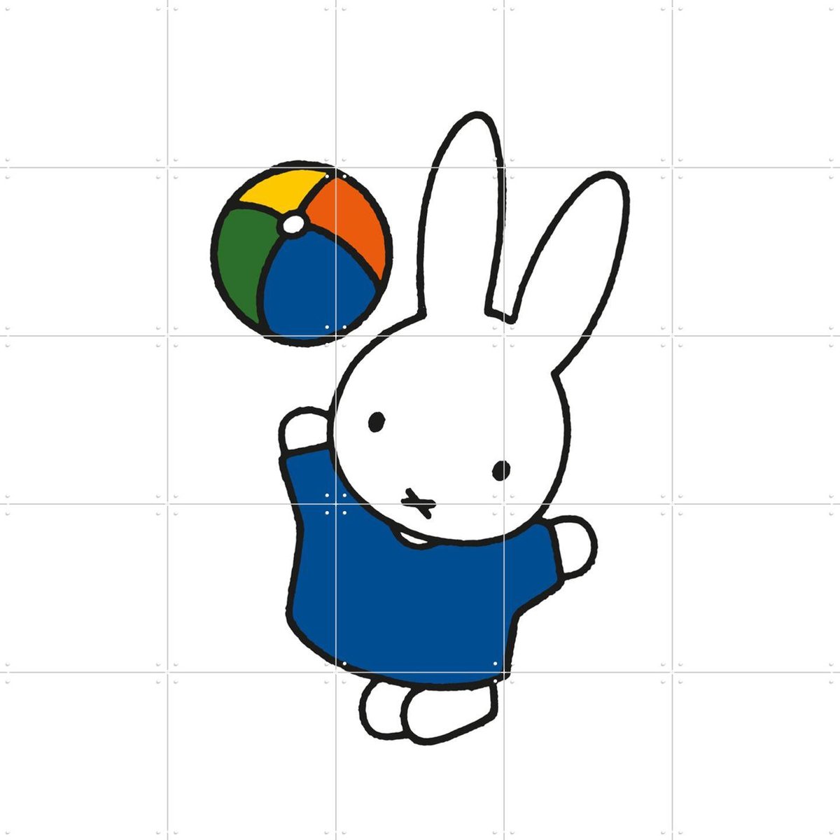 IXXI Nijntje met Bal, Nijntje - 100 x 100 cm - Gratis ophangtool - Grote wanddecoratie en posters - Cartoonesk, Speels, Illustraties, Kinderkamer
