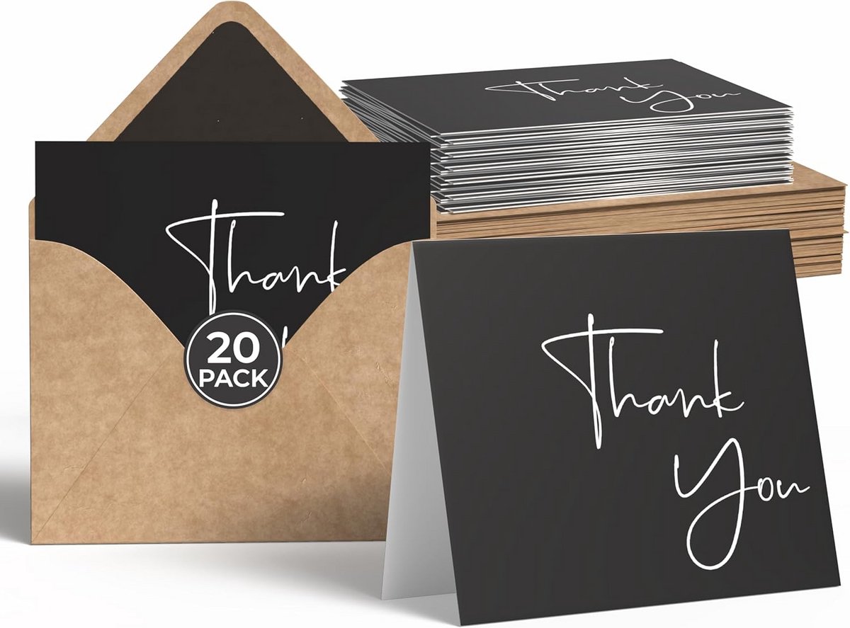 Set van 20 Blanco Bedankkaarten met Enveloppen en Stickers - Ideaal voor Bruiloften, Bedrijven en Evenementen