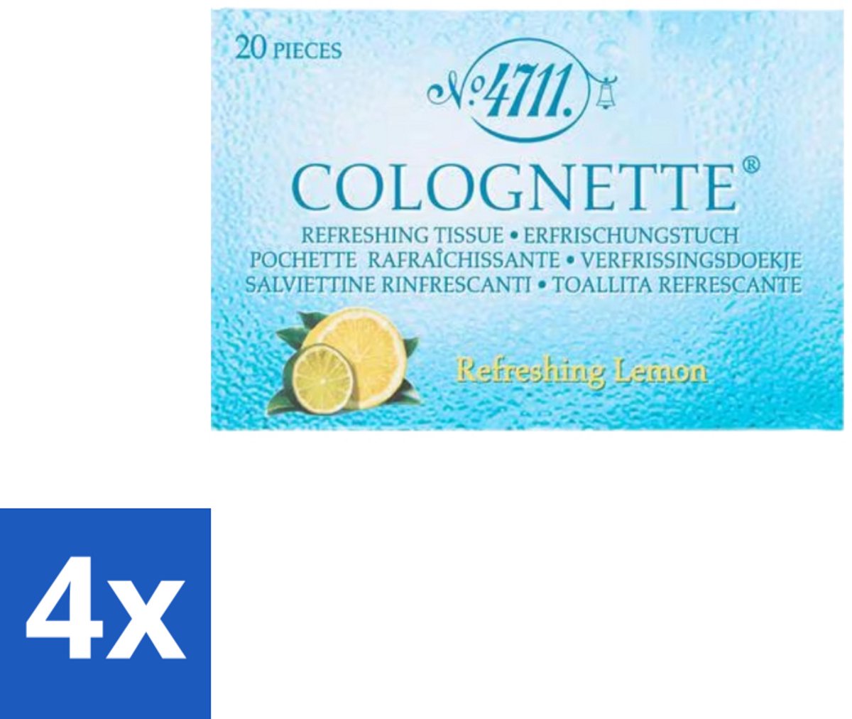 4 x 4711 – Colognette Tissues – Citrus – 20 Doekjes - 4711 Colognette Citrus - Verfrissingsdoekjes - Citrusgeur - Frisse Geur - Handdoekjes