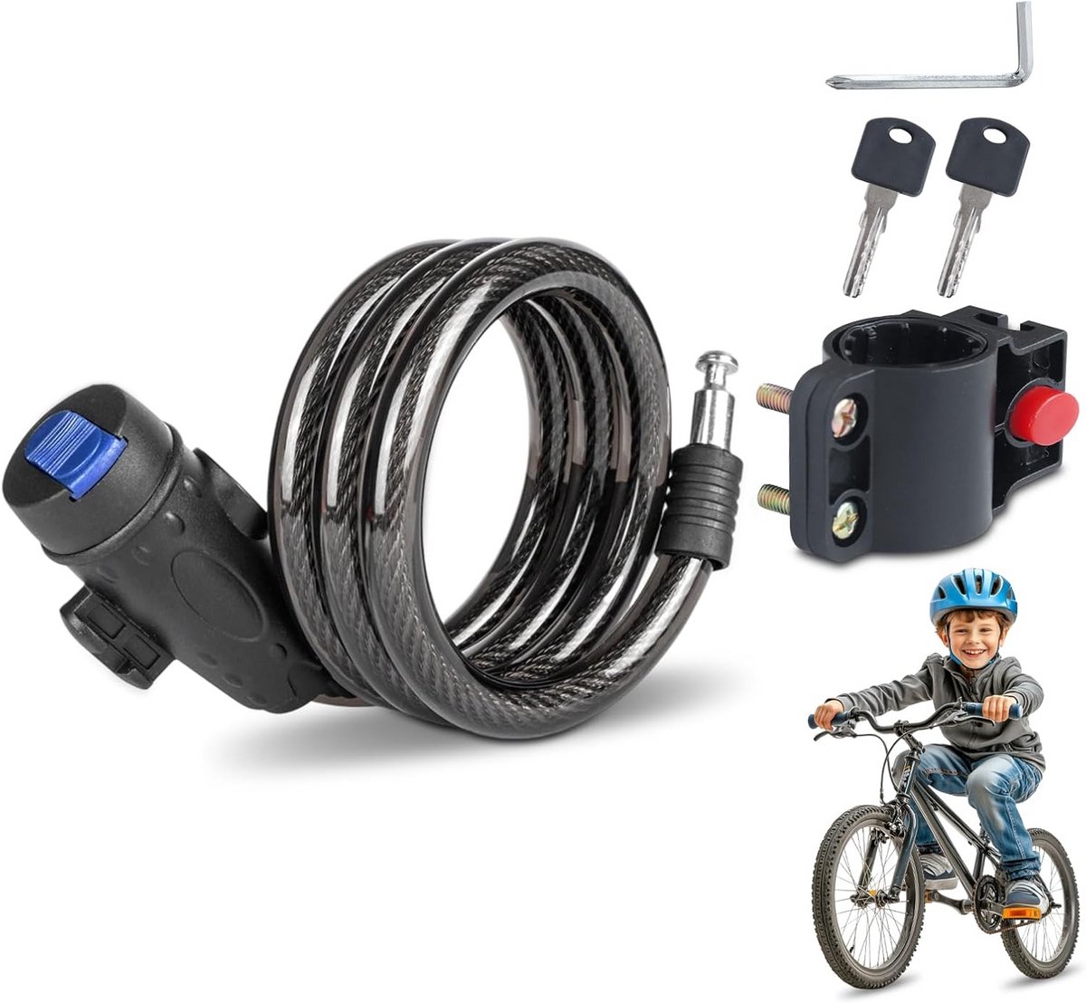 Stevig Kabelslot voor Kinderfiets - Waterdicht en Krasbestendig Fietsbeveiliging met Beugel